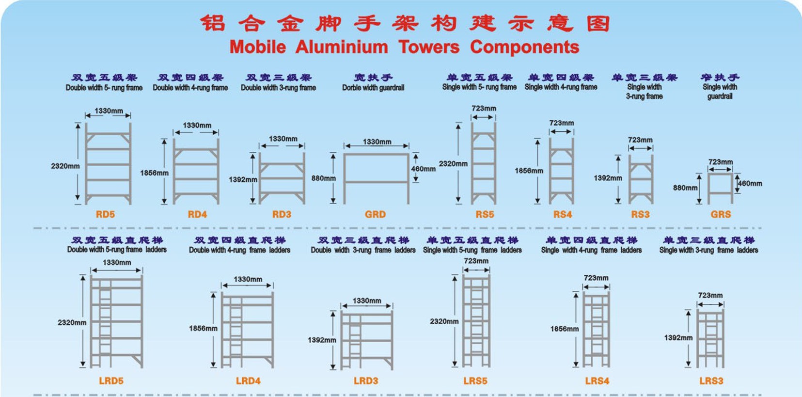 双宽45度斜爬梯式铝合金脚手架配件组合